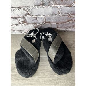 UGG Fuzzita Black Fur Slingback Slipper Platform Sandals Women 10US/41EU 1135237